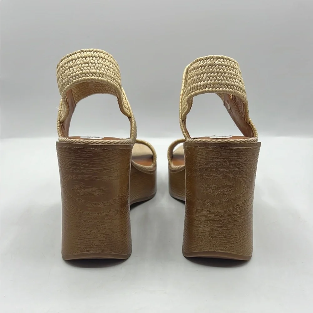 Lucky Brand 8 1/2 Delukah Platform Wedge Sandals Cream Brown Wedge Slingback NEW